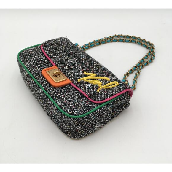 Karl Lagerfeld Colorful Agyness Tweed Shoulder Bag Logo - Picture 2 of 8